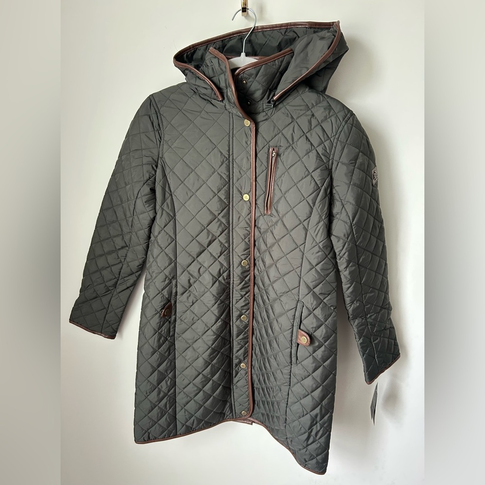 Ralph Lauren Olive Green Brown Quilted Hooded Jacket